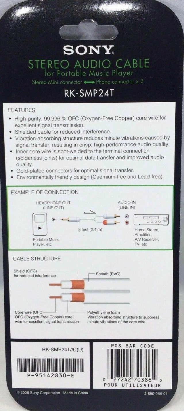 Alt view image 2 of 2 - Sony - RK-SMP24T - Audio Cable for Portable Music Players - 8 Ft.