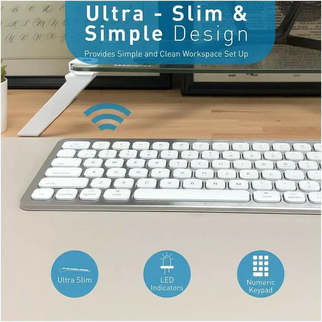 Alt view image 13 of 20 - Macally Bluetooth Wireless Keyboard for Mac, iMac, Apple Mac Pro, Mac Mini, MacBook Pro/Air Laptop - Rechargeable Slim Full-Size Keyboard (BTWKEYMB)
