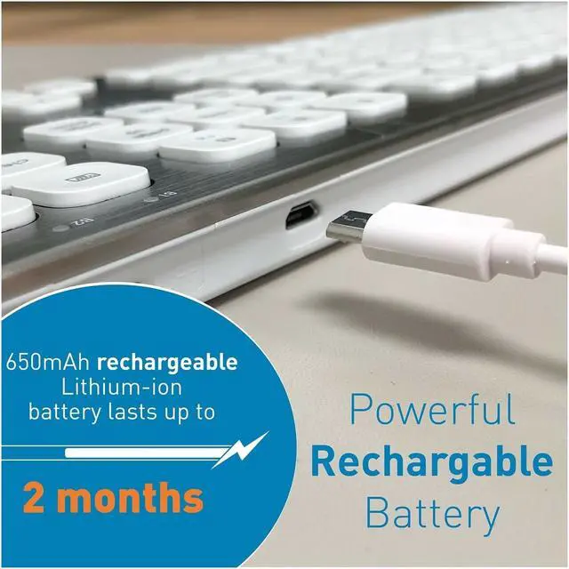 Alt view image 14 of 20 - Macally Bluetooth Wireless Keyboard for Mac, iMac, Apple Mac Pro, Mac Mini, MacBook Pro/Air Laptop - Rechargeable Slim Full-Size Keyboard (BTWKEYMB)