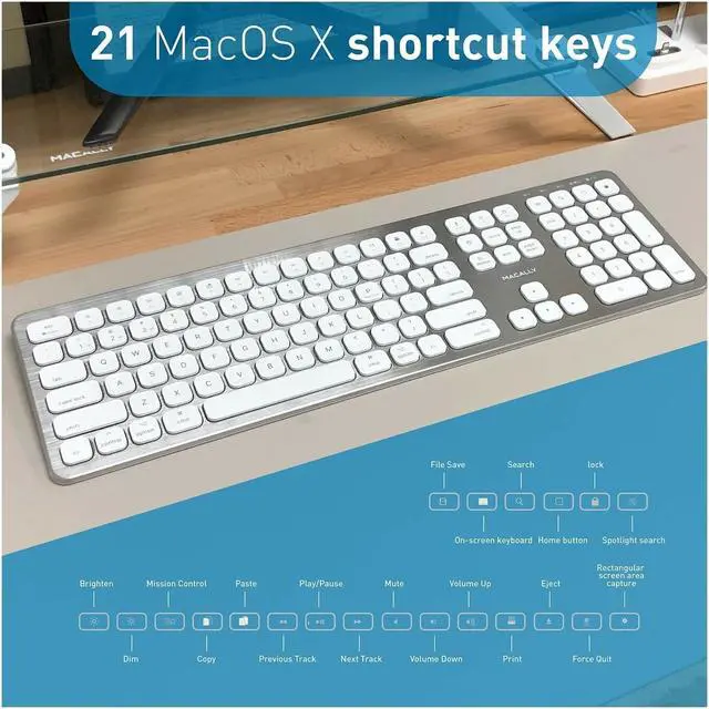 Alt view image 15 of 20 - Macally Bluetooth Wireless Keyboard for Mac, iMac, Apple Mac Pro, Mac Mini, MacBook Pro/Air Laptop - Rechargeable Slim Full-Size Keyboard (BTWKEYMB)