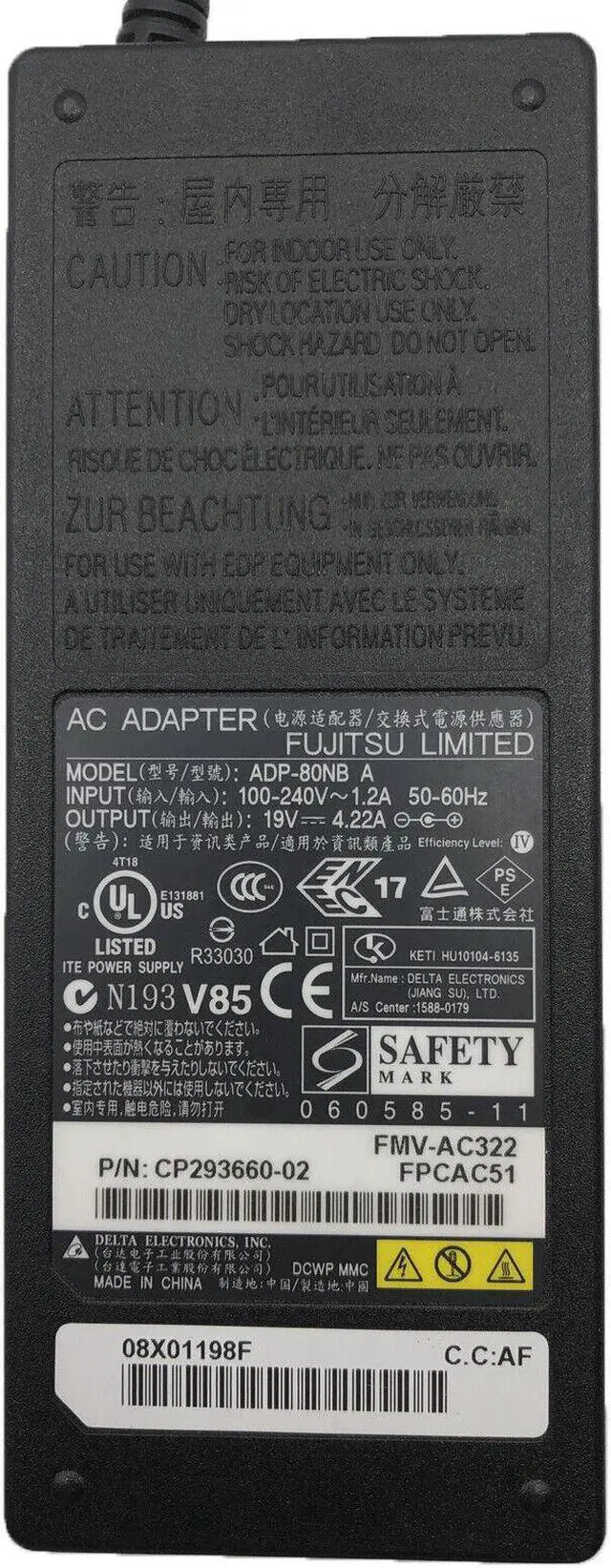 Alt view image 2 of 4 - Genuine Fujitsu AC Adapter 80W for Lifebook S7110 S7210 S7211 S7220 Laptop w/PC
