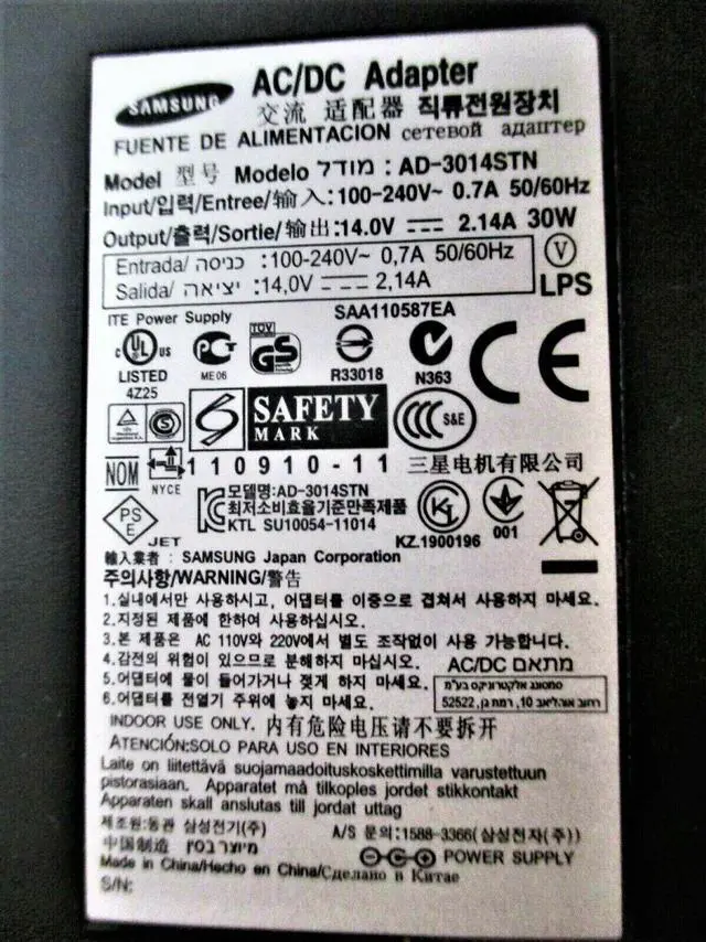 Alt view image 2 of 3 - Genuine Samsung PS30W-14J1 30W AC Power Supply Adapter 14V 2.14A Monitor w/Cord