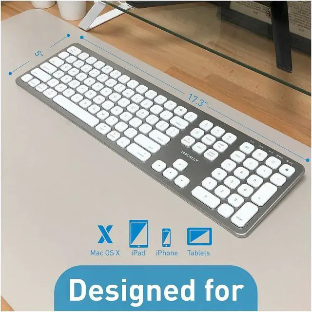 Alt view image 11 of 20 - Macally Bluetooth Wireless Keyboard for Mac, iMac, Apple Mac Pro, Mac Mini, MacBook Pro/Air Laptop - Rechargeable Slim Full-Size Keyboard (BTWKEYMB)