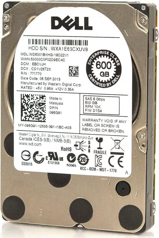 Alt view image 4 of 12 - DELL 96G91 600Gb 10000Rpm 32Mb Buffer Sas6Gbits 2.5Inch Form Factor Hard Drive With Trayfor Poweredge Server.