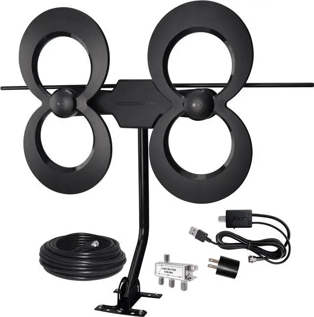Main image of Antennas Direct - ClearStream 4MAX Complete Amplified Indoor/Outdoor HDTV Antenna with Mast, Coaxial Cable, Amplifier, and 3-Way Splitter - Black (C4M-AC)