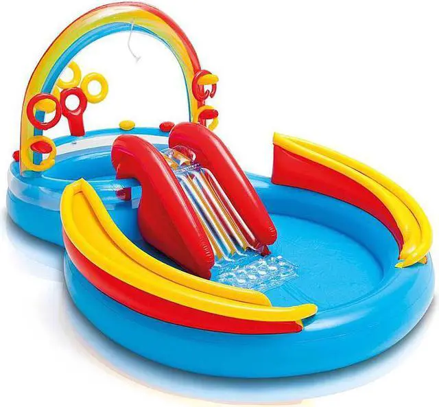 Alt view image 9 of 20 - Intex 9.75 x 6.3 Foot Rainbow Slide Inflatable Pool and Water Slide Ring Center
