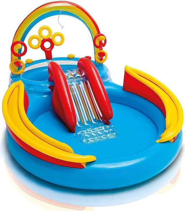 Alt view image 10 of 20 - Intex 9.75 x 6.3 Foot Rainbow Slide Inflatable Pool and Water Slide Ring Center