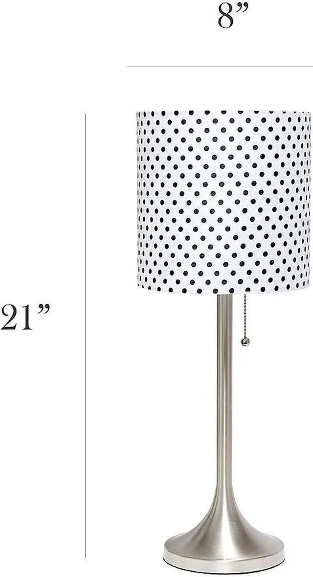 Alt view image 17 of 20 - Simple Designs Brushed Nickel Tapered Table Lamp with Polka Dot Fabric Drum Shade