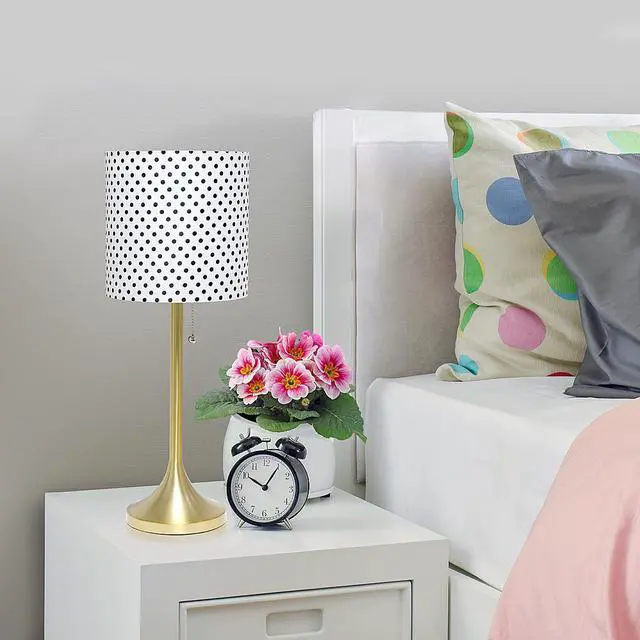 Alt view image 17 of 20 - Simple Designs Gold Tapered Table Lamp with Polka Dot Fabric Drum Shade