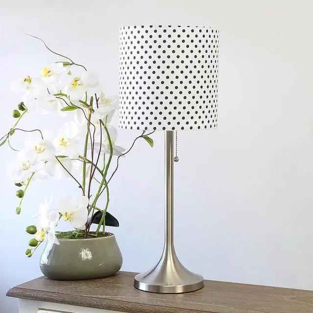 Alt view image 19 of 20 - Simple Designs Brushed Nickel Tapered Table Lamp with Polka Dot Fabric Drum Shade
