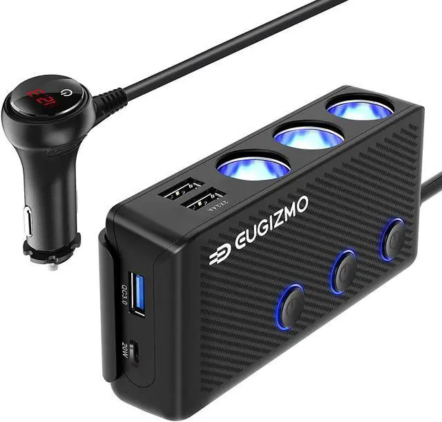 Main image of Cigarette Lighter Adapter [2022 Upgraded] Usb C Charger 20W And Quick Charge 3.0 Car Cigarette Lighter Splitter 200W High Power 12V/24V Car Splitter With 3 Socket Car Cigarette Lighter Splitter