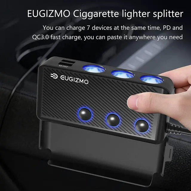 Alt view image 3 of 7 - Cigarette Lighter Adapter [2022 Upgraded] Usb C Charger 20W And Quick Charge 3.0 Car Cigarette Lighter Splitter 200W High Power 12V/24V Car Splitter With 3 Socket Car Cigarette Lighter Splitter