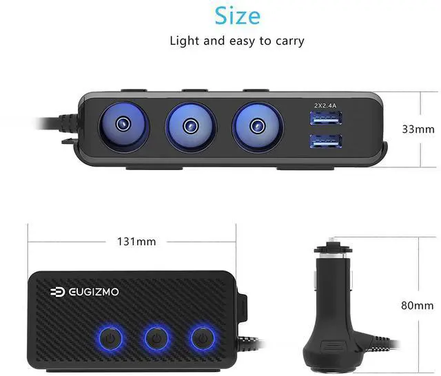 Alt view image 6 of 7 - Cigarette Lighter Adapter [2022 Upgraded] Usb C Charger 20W And Quick Charge 3.0 Car Cigarette Lighter Splitter 200W High Power 12V/24V Car Splitter With 3 Socket Car Cigarette Lighter Splitter