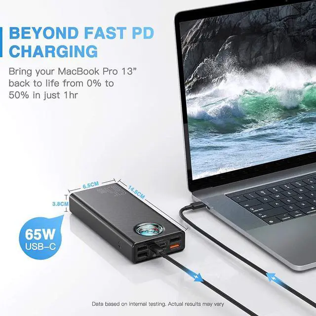 Alt view image 2 of 6 - Portable Laptop Charger, Baseus 30000Mah Power Bank 65W Fast Charging Usb C Battery Pack, Pd 3.0 7-Port Battery Bank For Macbook, Ipad, Dell, Hp, Notebook, Switch, Iphone, Galaxy And More