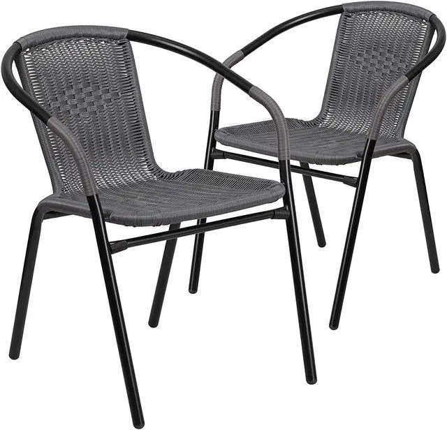 Alt view image 10 of 20 - Lila 2 Pack Gray Rattan Indoor-Outdoor Restaurant Stack Chair