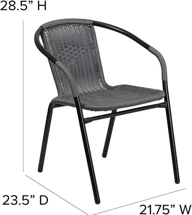 Alt view image 15 of 20 - Lila 2 Pack Gray Rattan Indoor-Outdoor Restaurant Stack Chair