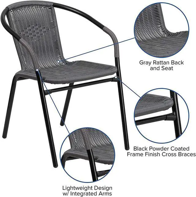 Alt view image 14 of 20 - Lila 2 Pack Gray Rattan Indoor-Outdoor Restaurant Stack Chair