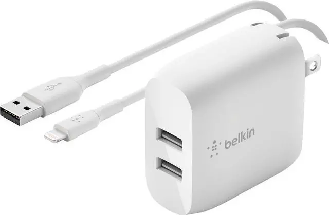 Alt view image 15 of 16 - BELKIN WCD001dq1MWH White BOOST CHARGE Dual USB-A Wall Charger 24W + Lightning to USB-A Cable