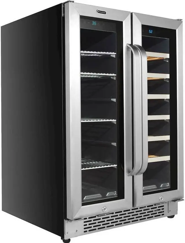 Alt view image 7 of 12 - Whynter 24 Inch Built-In French Door Dual Zone 20 Bottle Wine Refrigerator 60 Can Beverage Center