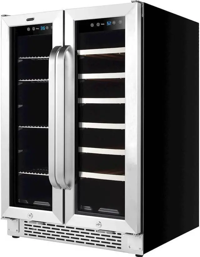 Alt view image 8 of 12 - Whynter 24 Inch Built-In French Door Dual Zone 20 Bottle Wine Refrigerator 60 Can Beverage Center
