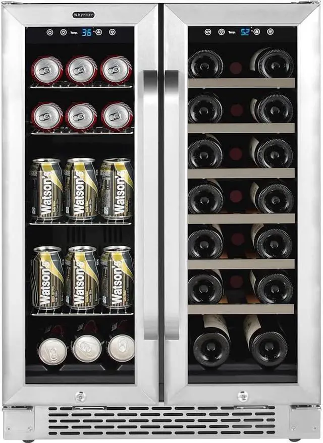 Alt view image 10 of 12 - Whynter 24 Inch Built-In French Door Dual Zone 20 Bottle Wine Refrigerator 60 Can Beverage Center