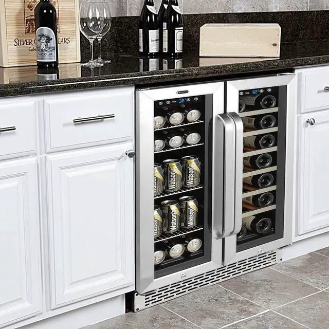 Alt view image 9 of 12 - Whynter 24 Inch Built-In French Door Dual Zone 20 Bottle Wine Refrigerator 60 Can Beverage Center
