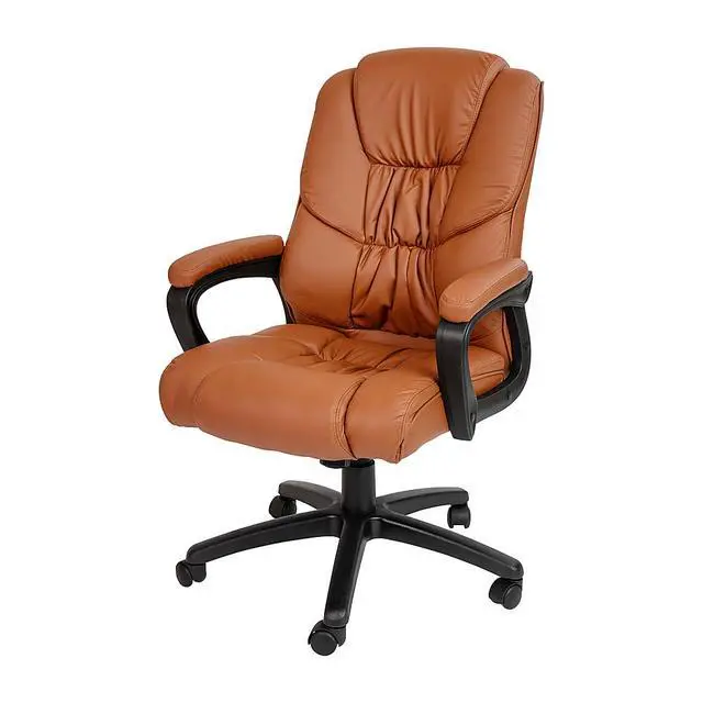Alt view image 9 of 15 - Flash Fundamentals Big & Tall 400 lb. Rated Brown LeatherSoft Swivel Office Chair with Padded Arms, BIFMA Certified