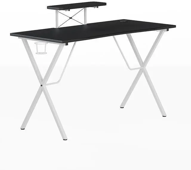Alt view image 15 of 20 - Black Gaming Desk and White Frame with Cup Holder, Headphone Hook, and Monitor/Smartphone Stand