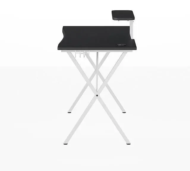 Alt view image 19 of 20 - Black Gaming Desk and White Frame with Cup Holder, Headphone Hook, and Monitor/Smartphone Stand