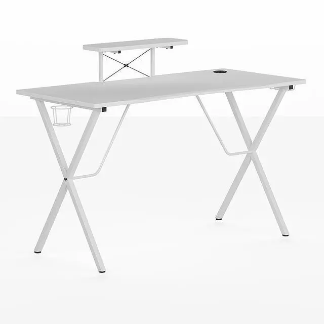 Alt view image 15 of 20 - White Gaming Desk with Cup Holder, Headphone Hook, and Monitor/Smartphone Stand