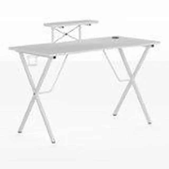 Alt view image 16 of 20 - White Gaming Desk with Cup Holder, Headphone Hook, and Monitor/Smartphone Stand