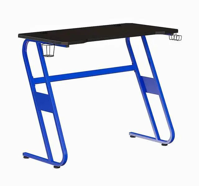 Alt view image 15 of 20 - Blue Gaming Ergonomic Desk with Cup Holder and Headphone Hook