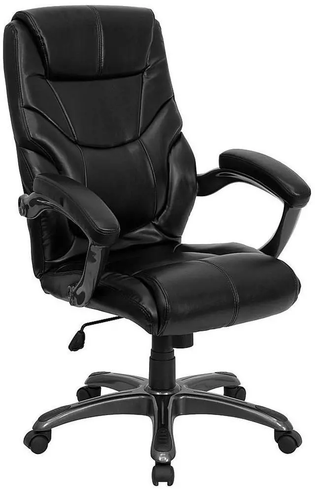 Alt view image 9 of 19 - Flash Furniture GO-724H-BK-LEA-GG High Back Black Leather Overstuffed Executive Office Chair
