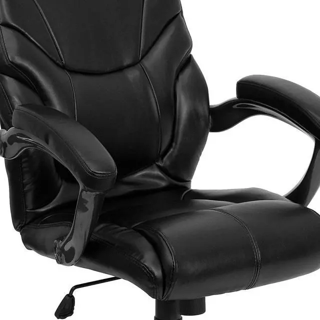 Alt view image 14 of 19 - Flash Furniture GO-724H-BK-LEA-GG High Back Black Leather Overstuffed Executive Office Chair