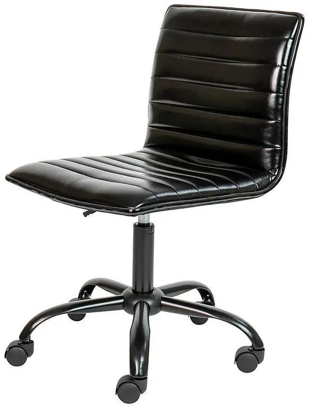 Alt view image 16 of 20 - Low Back Designer Armless Black Ribbed Swivel Task Office Chair with Black Frame and Base