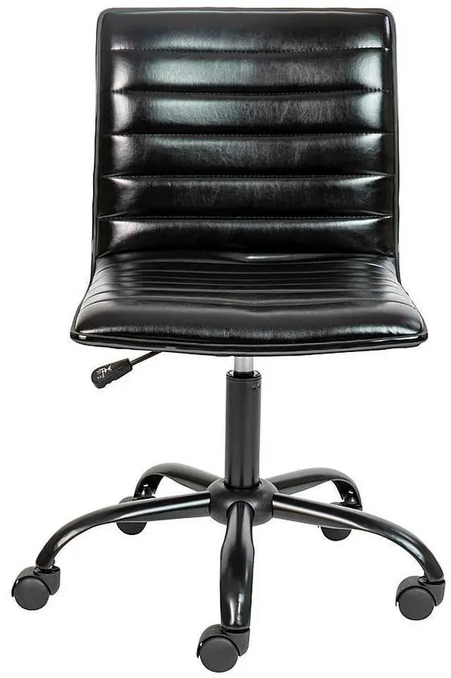 Alt view image 19 of 20 - Low Back Designer Armless Black Ribbed Swivel Task Office Chair with Black Frame and Base