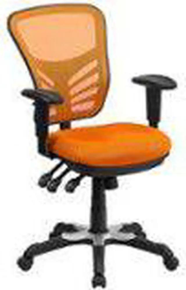 Alt view image 14 of 20 - Mid-Back Orange Mesh Multifunction Executive Swivel Chair with Adjustable Arms