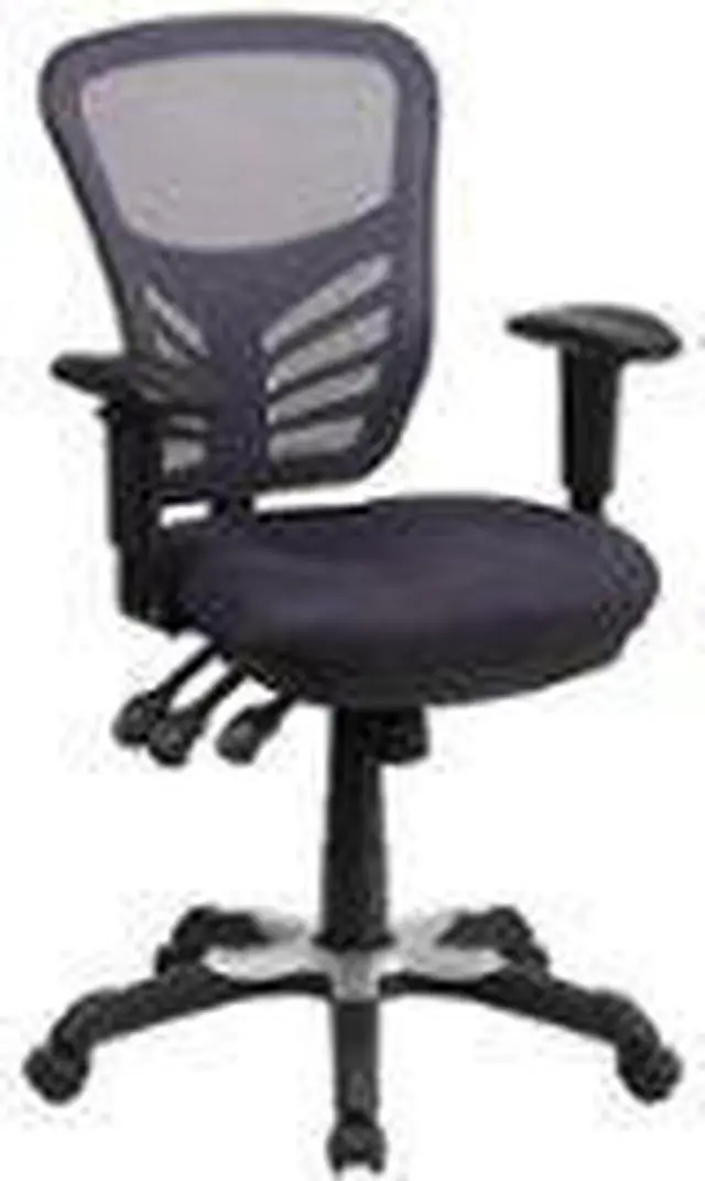 Alt view image 13 of 20 - Mid-Back Dark Gray Mesh Swivel Task Chair with Triple Paddle Control