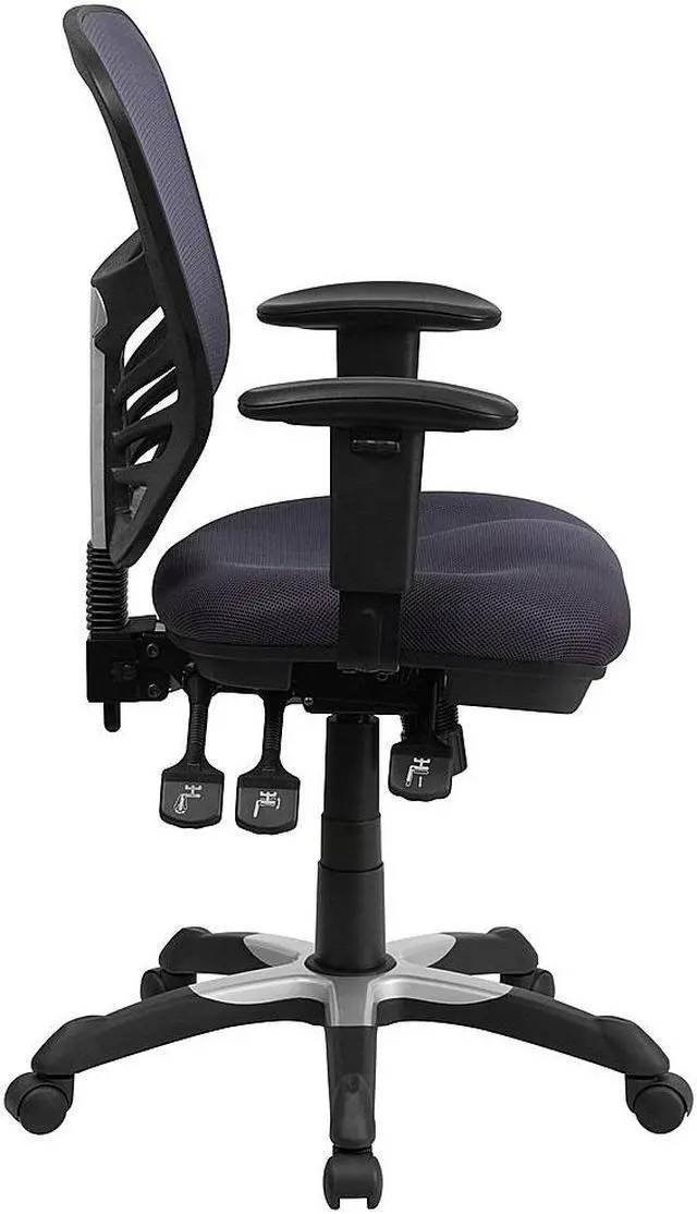 Alt view image 14 of 20 - Mid-Back Dark Gray Mesh Swivel Task Chair with Triple Paddle Control
