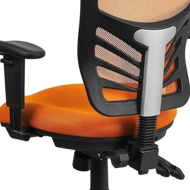 Alt view image 18 of 20 - Mid-Back Orange Mesh Multifunction Executive Swivel Chair with Adjustable Arms