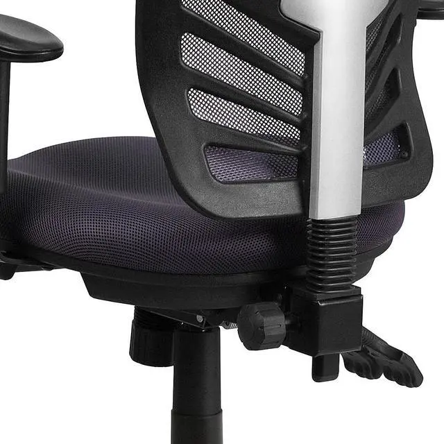 Alt view image 16 of 20 - Mid-Back Dark Gray Mesh Swivel Task Chair with Triple Paddle Control