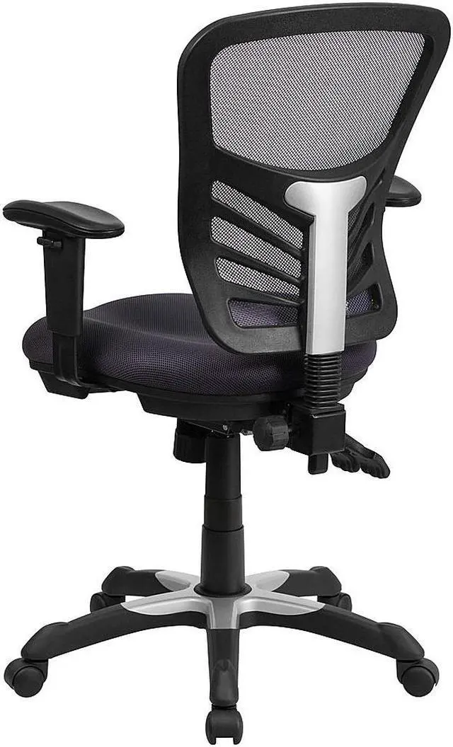 Alt view image 18 of 20 - Mid-Back Dark Gray Mesh Swivel Task Chair with Triple Paddle Control