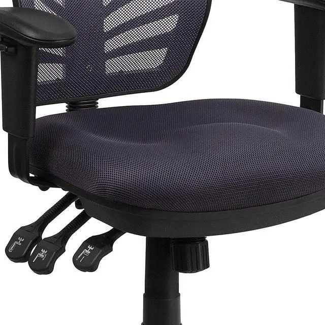 Alt view image 15 of 20 - Mid-Back Dark Gray Mesh Swivel Task Chair with Triple Paddle Control