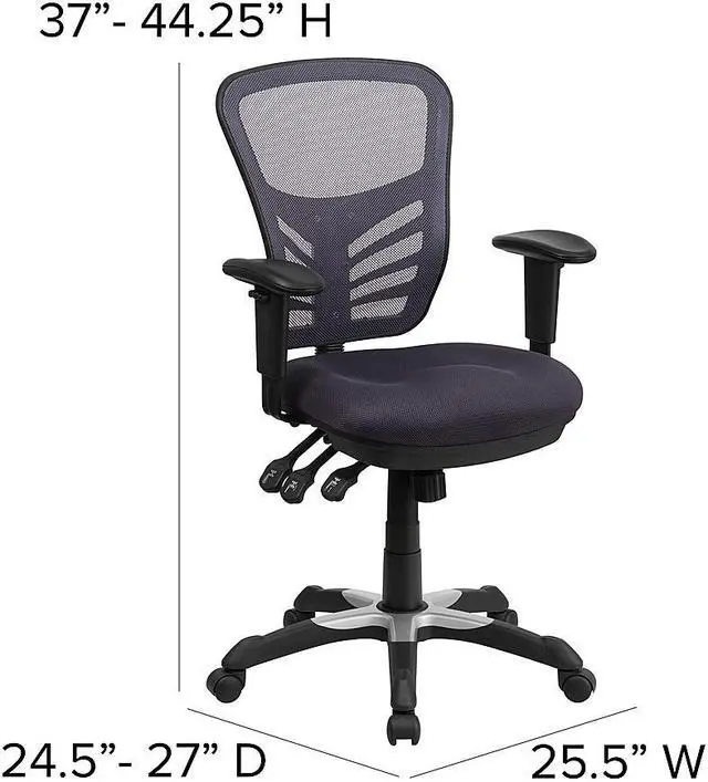 Alt view image 17 of 20 - Mid-Back Dark Gray Mesh Swivel Task Chair with Triple Paddle Control