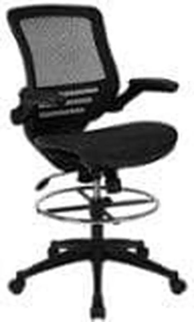 Alt view image 9 of 20 - Mid-Back Transparent Black Mesh Drafting Chair with Black Frame and Flip-Up Arms