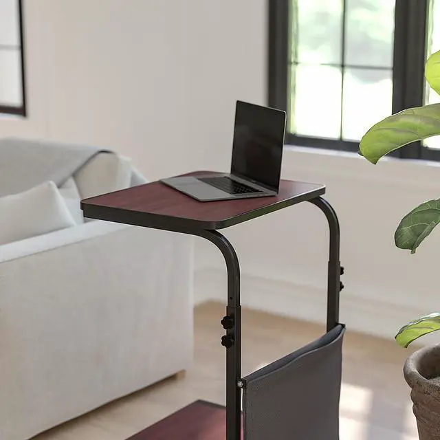 Alt view image 6 of 20 - Mobile Sit-Down, Stand-Up Mahogany Computer Ergonomic Desk with Removable Pouch (Adjustable Range 27'' - 46.5'')