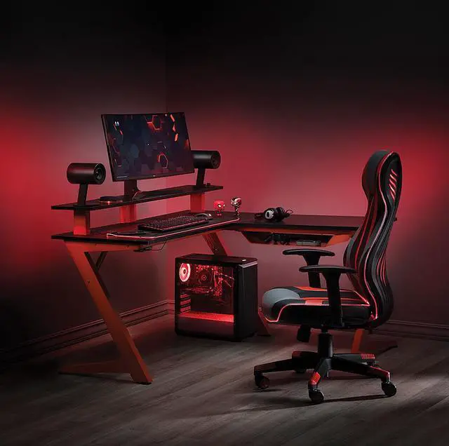 Alt view image 3 of 5 - OSP Home Furnishings Avatar Battlestation L-Shape Gaming Desk with Carb