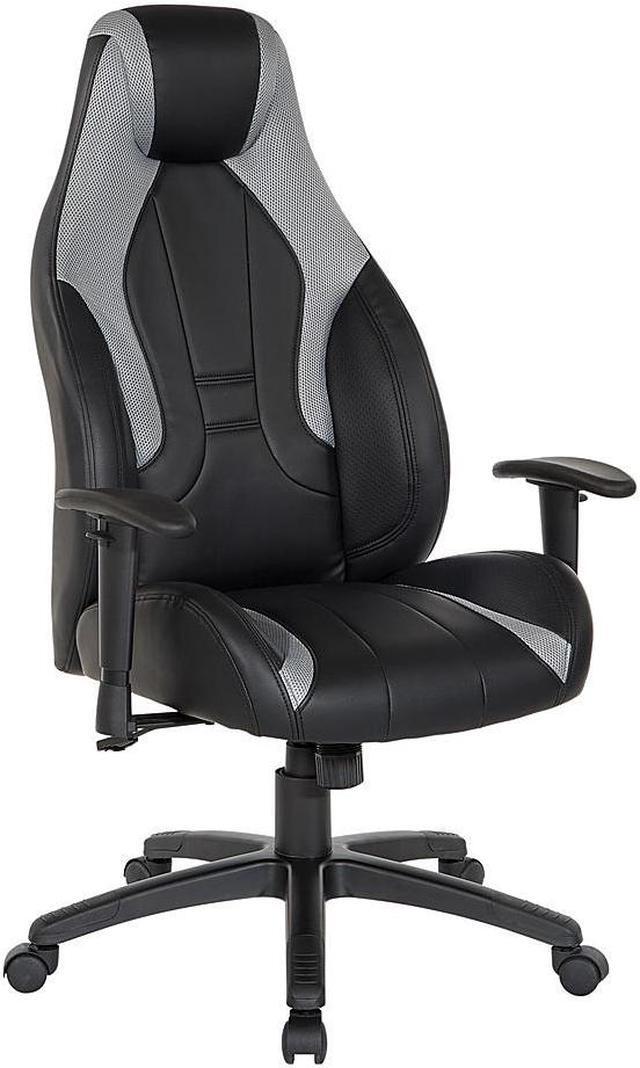 Alt view image 3 of 7 - OSP Home Furnishings Commander Gaming Chair in Black Faux Leather and G