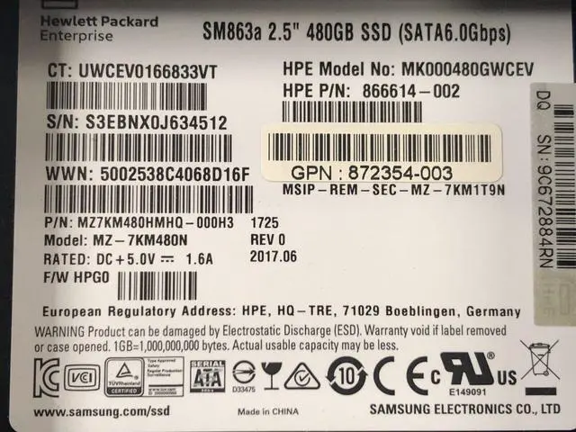 Alt view image 5 of 7 - HPE 480GB SATA 6G MU Mixed Use LFF SC DS SSD 3.5DWPD 3080TBW 3PBW 100% Remaining