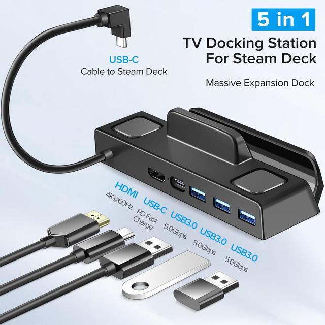 Legion Go/ROG Ally/Steam Deck Dock,13-in-1 Steam Deck Docking Station with  5 USB 3.0&2.0, Dual Cooling Fan for Valve Stream Deck